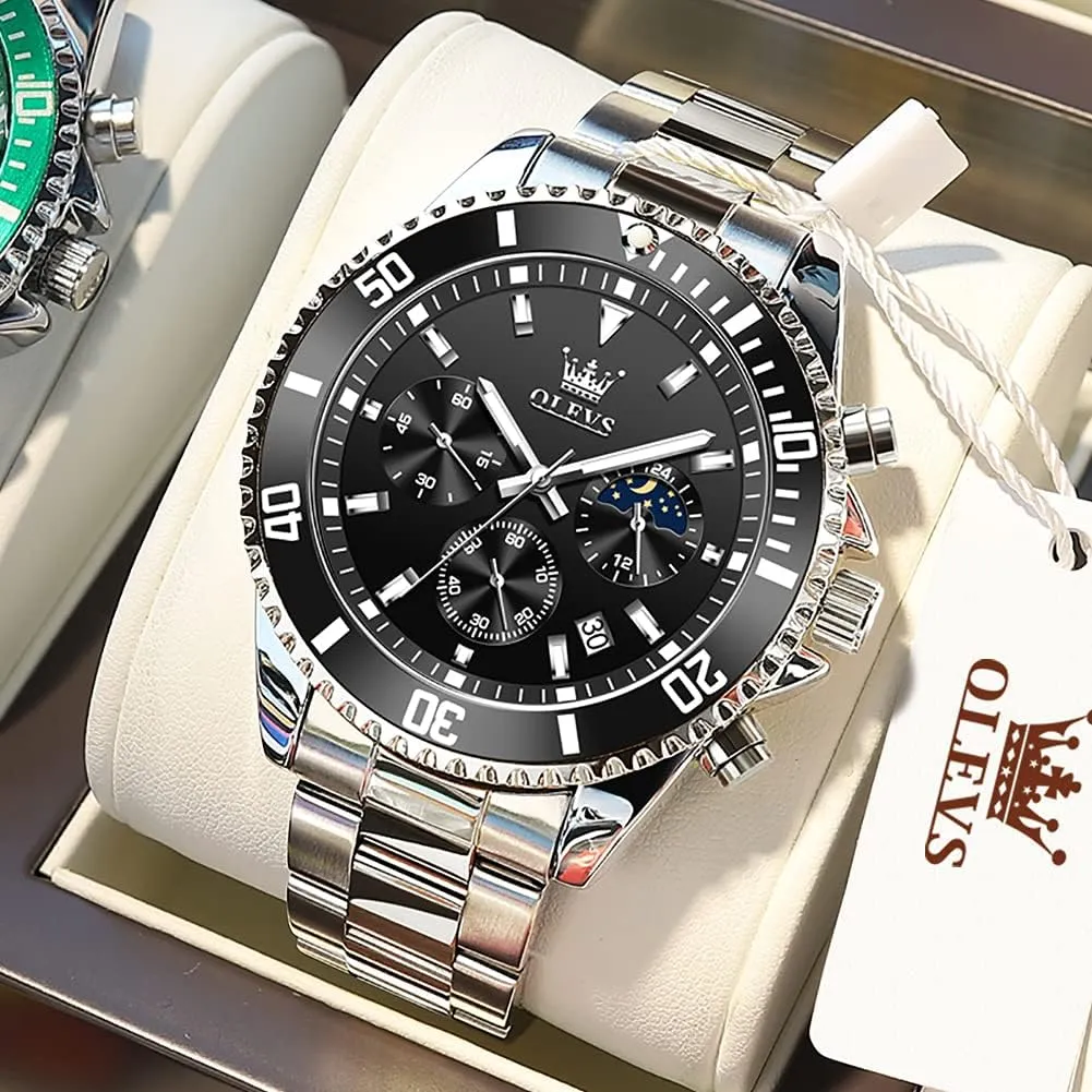 Dress Moon Phase Quartz Stainless Steel Waterproof Luminous Business Calendar Wrist Watch OLEVS Mens Watches twist rent naturalist gather total Chronograph Luxury 
