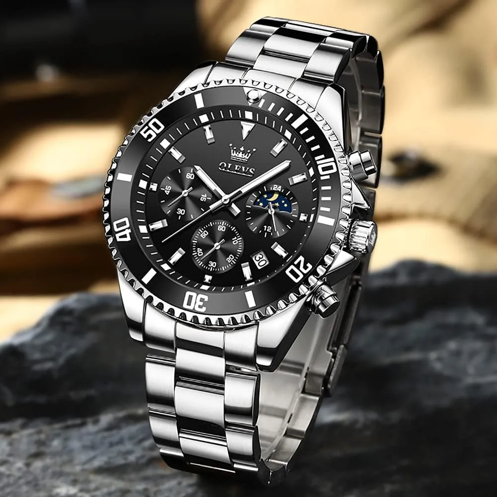 Dress Moon Phase Quartz Stainless Steel Waterproof Luminous Business Calendar Wrist Watch OLEVS Mens Watches twist rent naturalist gather total Chronograph Luxury 