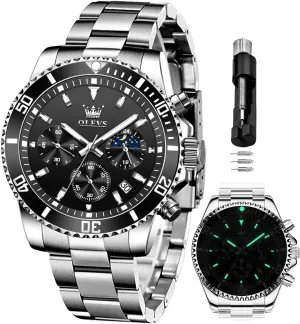 Dress Moon Phase Quartz Stainless Steel Waterproof Luminous Business Calendar Wrist Watch OLEVS Mens Watches twist rent naturalist gather total Chronograph Luxury 