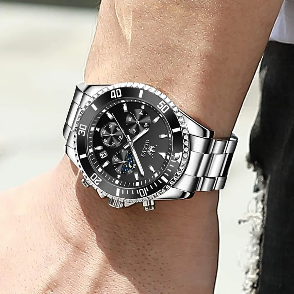 Dress Moon Phase Quartz Stainless Steel Waterproof Luminous Business Calendar Wrist Watch OLEVS Mens Watches twist rent naturalist gather total Chronograph Luxury 