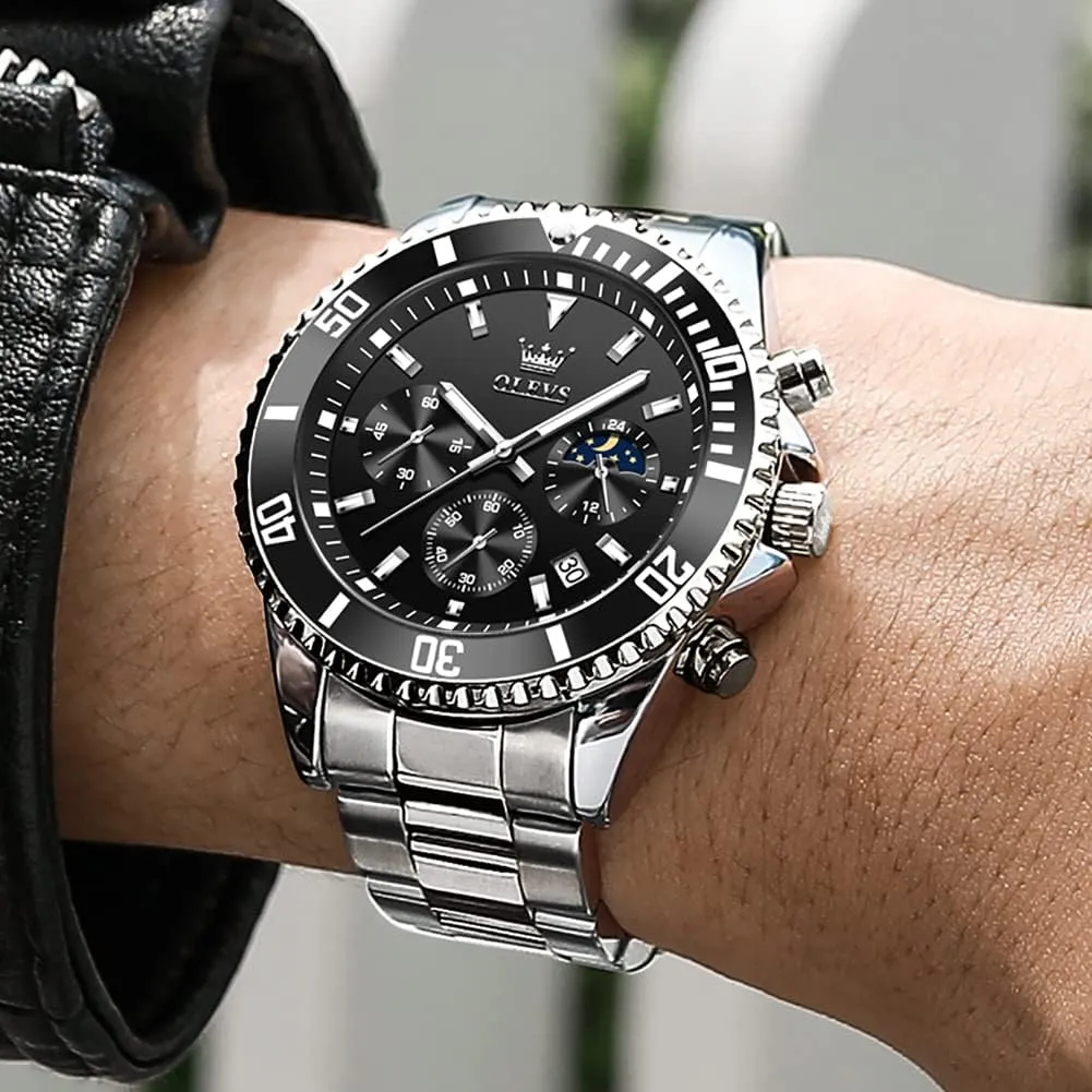 Dress Moon Phase Quartz Stainless Steel Waterproof Luminous Business Calendar Wrist Watch OLEVS Mens Watches twist rent naturalist gather total Chronograph Luxury 