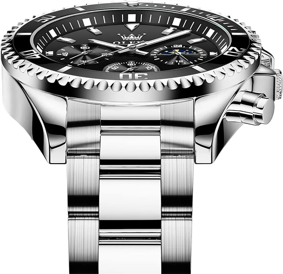 Dress Moon Phase Quartz Stainless Steel Waterproof Luminous Business Calendar Wrist Watch OLEVS Mens Watches twist rent naturalist gather total Chronograph Luxury 