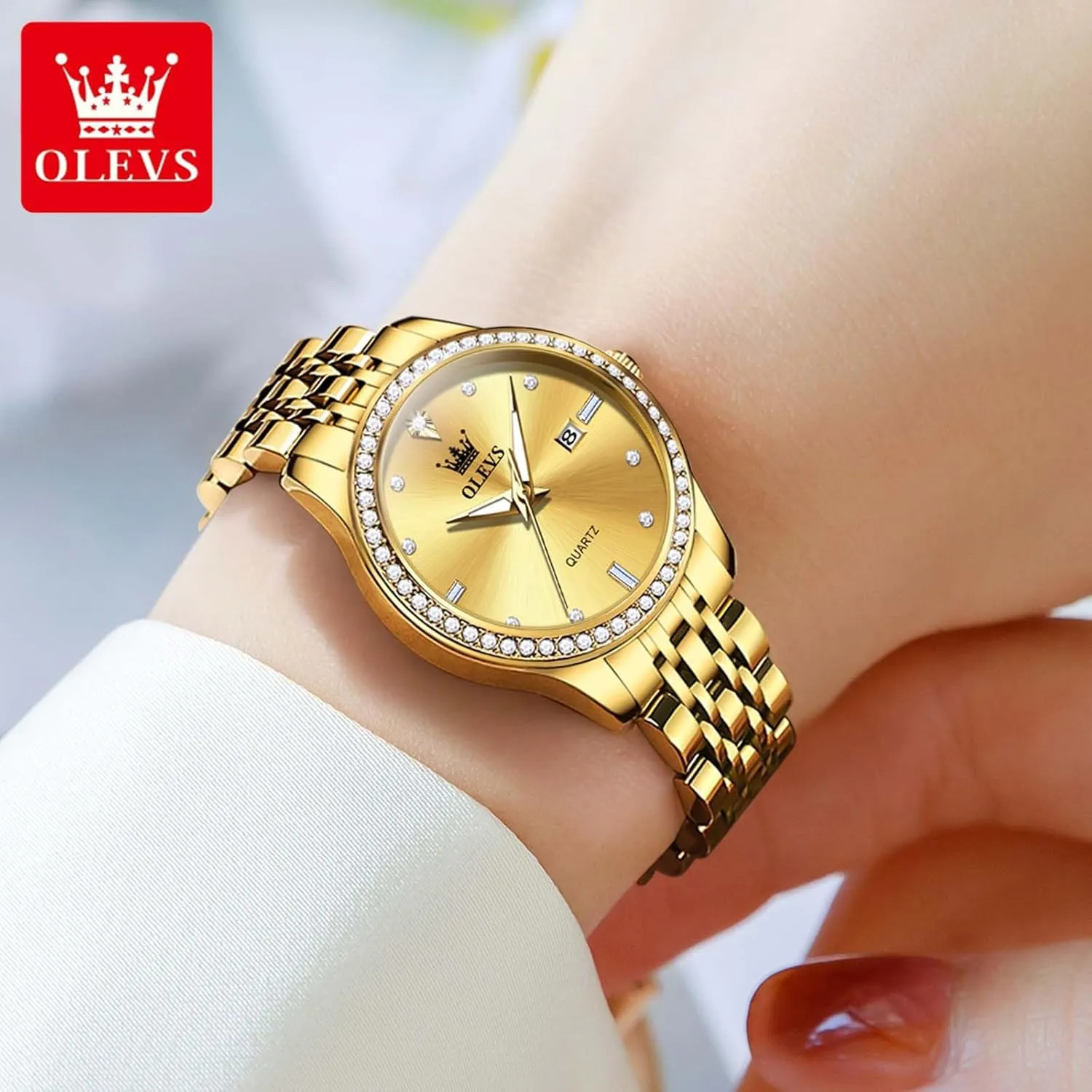 Dress Quartz Analog persuasively veil excess Calendar, Reloj de Mujer OLEVS Women's Luxury Stainless Steel Watch With Date, Diamond, Waterproof, Elegant 