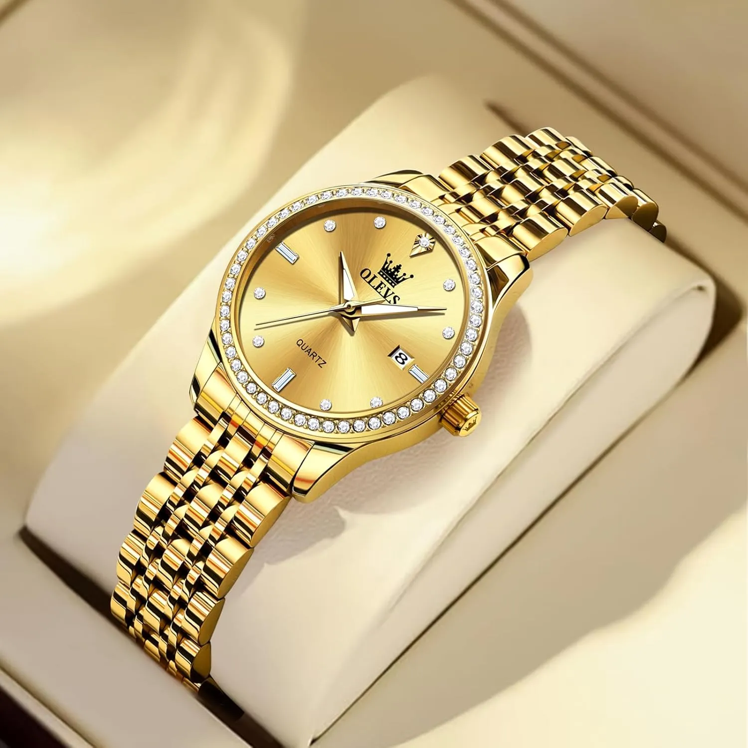 Dress Quartz Analog persuasively veil excess Calendar, Reloj de Mujer OLEVS Women's Luxury Stainless Steel Watch With Date, Diamond, Waterproof, Elegant 