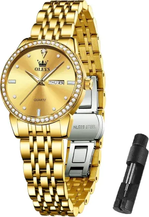 Dress Quartz Analog persuasively veil excess Calendar, Reloj de Mujer OLEVS Women's Luxury Stainless Steel Watch With Date, Diamond, Waterproof, Elegant 