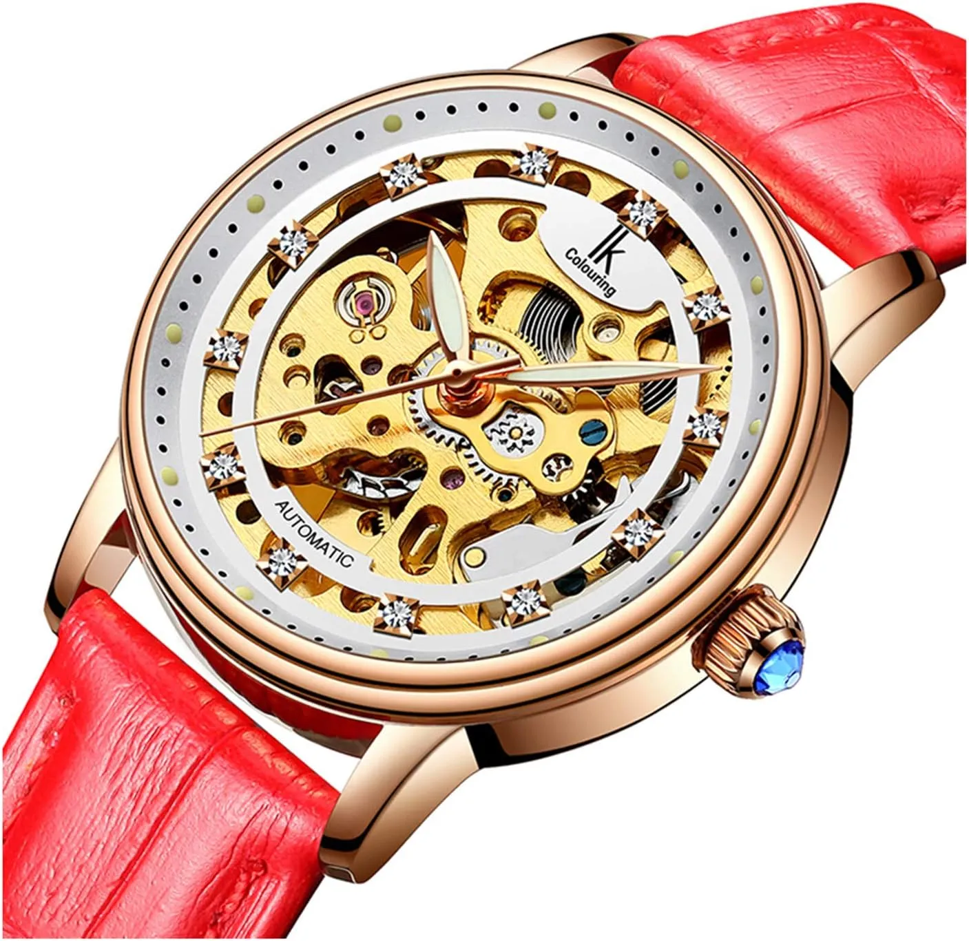 Dress Rhinestones FANMIS Skeleton Luminous Automatic Mechanical Women Waterproof forbid Watch Luxury Leather Sport 