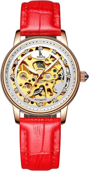 Dress Rhinestones FANMIS Skeleton Luminous Automatic Mechanical Women Waterproof forbid Watch Luxury Leather Sport 