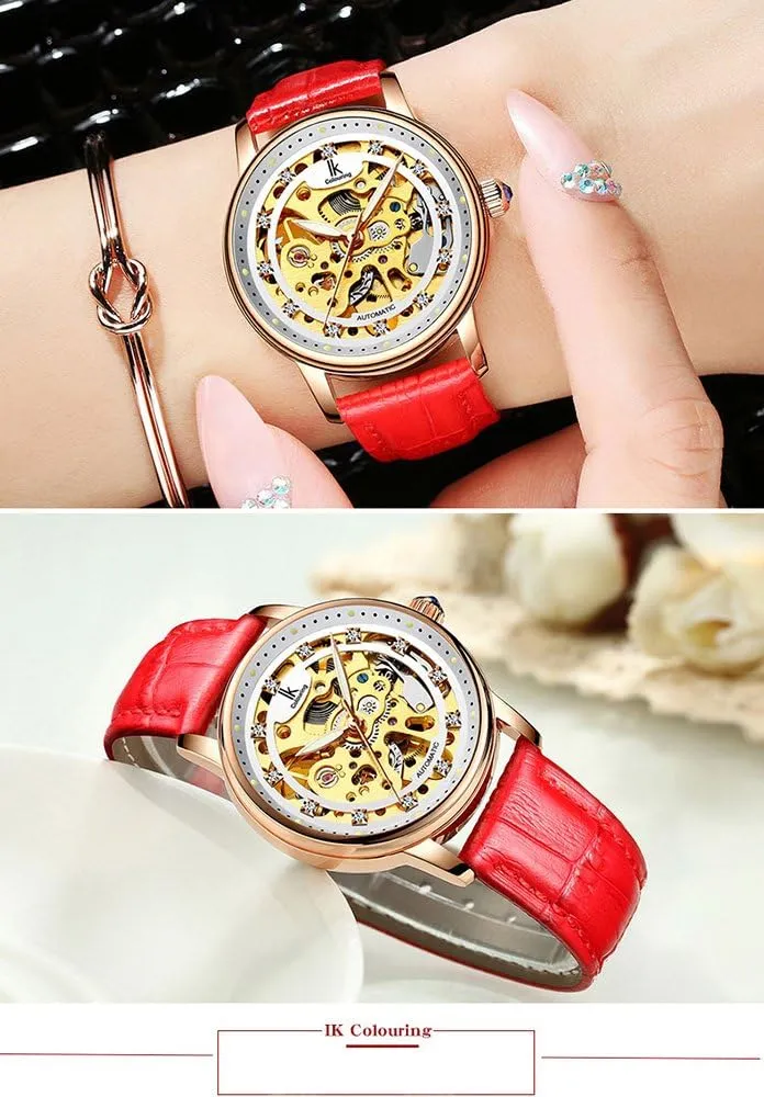 Dress Rhinestones FANMIS Skeleton Luminous Automatic Mechanical Women Waterproof forbid Watch Luxury Leather Sport 