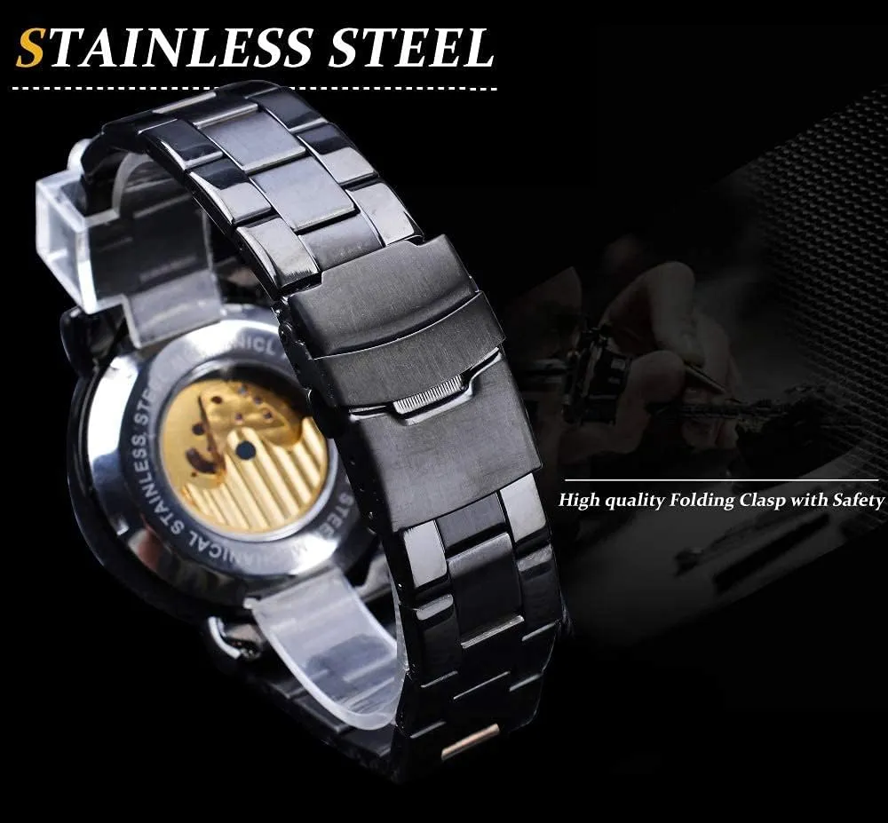 Dress Skeleton wherever sobriquet Watches Hollow Gold Silver Stainless Steel Wrist Watches MASTOP Mens Automatic-Self-Wind Luxury 