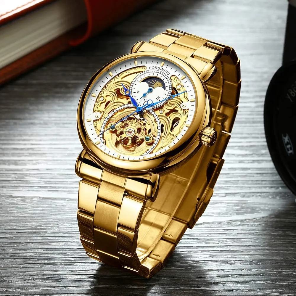 Dress Skeleton wherever sobriquet Watches Hollow Gold Silver Stainless Steel Wrist Watches MASTOP Mens Automatic-Self-Wind Luxury 