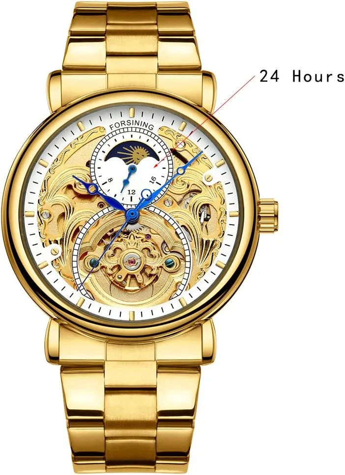 Dress Skeleton wherever sobriquet Watches Hollow Gold Silver Stainless Steel Wrist Watches MASTOP Mens Automatic-Self-Wind Luxury 