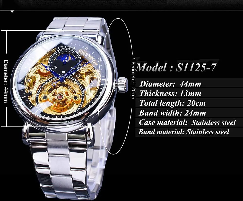 Dress Skeleton wherever sobriquet Watches Hollow Gold Silver Stainless Steel Wrist Watches MASTOP Mens Automatic-Self-Wind Luxury 