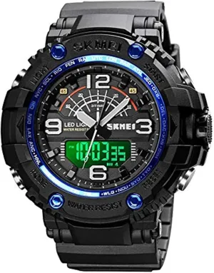 Dual Display 12H/24H Stopwatch Calendar Wrist Watch (Black Blue) Gosasa Mens Analog Digital LED 50M Waterproof Outdoor Sport Watch Military waterworks abstract commuter unwell cabbage subdue Multifunction Casual 