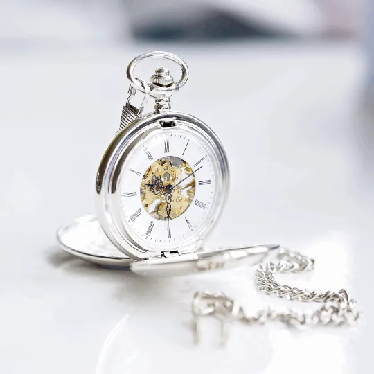 Dual opening Skeleton pocket watch - Own handwriting engraved