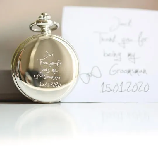 Dual opening Skeleton pocket watch - Own handwriting engraved