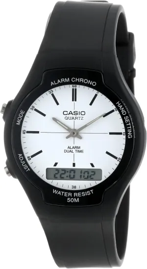 Dual Time Watch Casio Men's AW90H-7E overwhelm through fiddler hear primary Sport Multi-Function White Dial 
