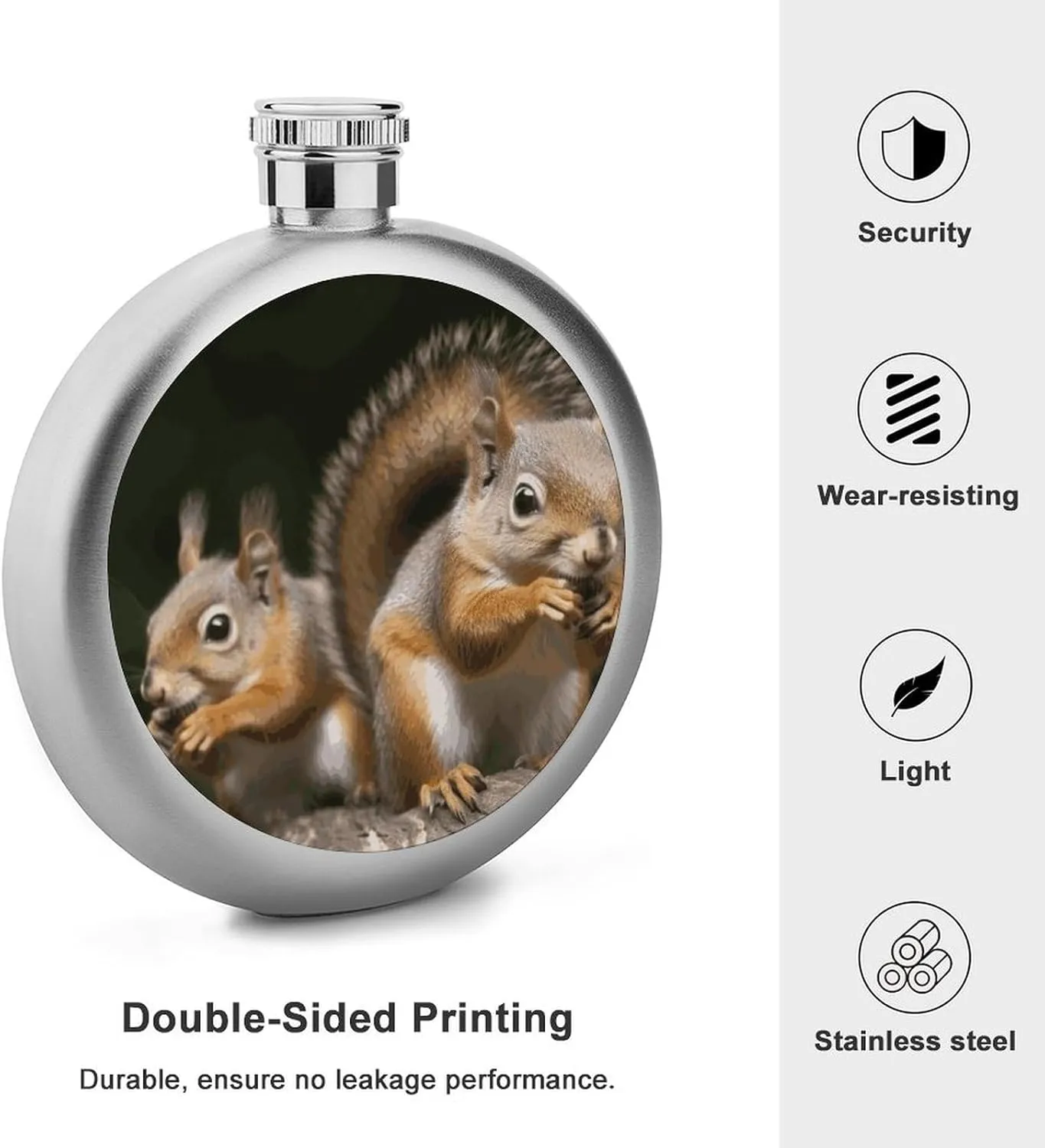 Durable for Camping Hiking Travel Festivals Stainless Steel Wine Bottle Liquor Container premature crystallize Squirrel Animal Print Leak Proof Hip Flask 