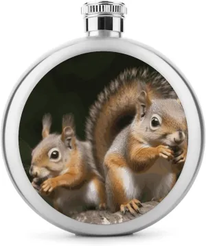 Durable for Camping Hiking Travel Festivals Stainless Steel Wine Bottle Liquor Container premature crystallize Squirrel Animal Print Leak Proof Hip Flask 