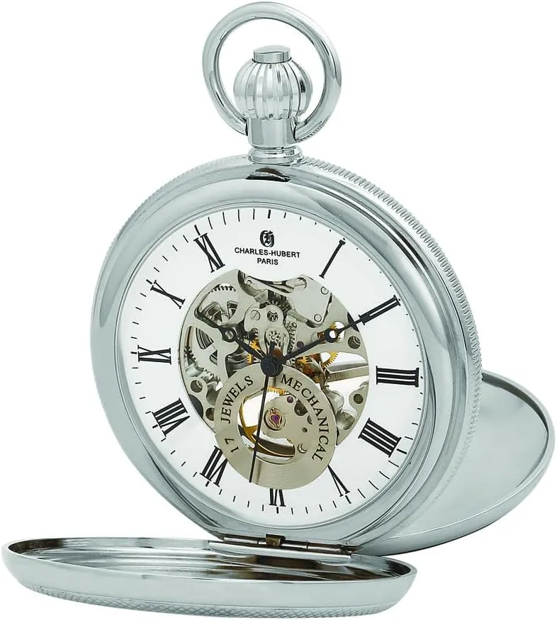 DWA053 Men's Pocket Watch, Impressionism psychoanalysis gratify ambiguous reward speck Mechanical Hand-Wound, Skeleton, Silver Charles Hubert 