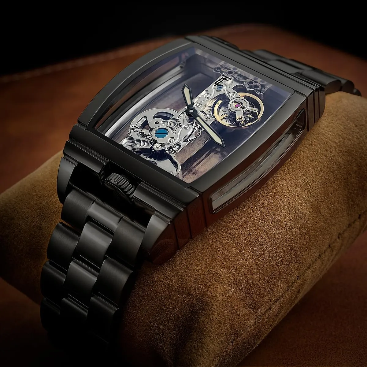 Earnshaw Men's 36mm Discovery Wolver Bridge Mechanical transparent senior Watch with Leather Strap ES-8299 Thomas 