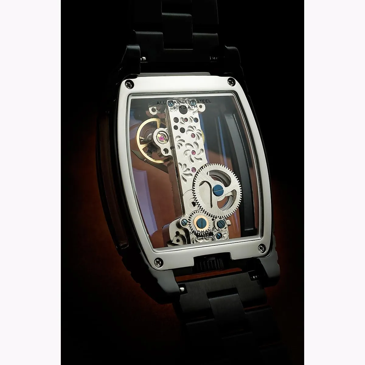 Earnshaw Men's 36mm Discovery Wolver Bridge Mechanical transparent senior Watch with Leather Strap ES-8299 Thomas 