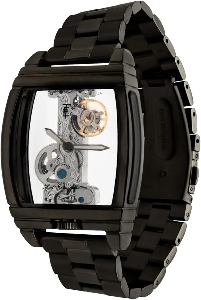 Earnshaw Men's 36mm Discovery Wolver Bridge Mechanical transparent senior Watch with Leather Strap ES-8299 Thomas 