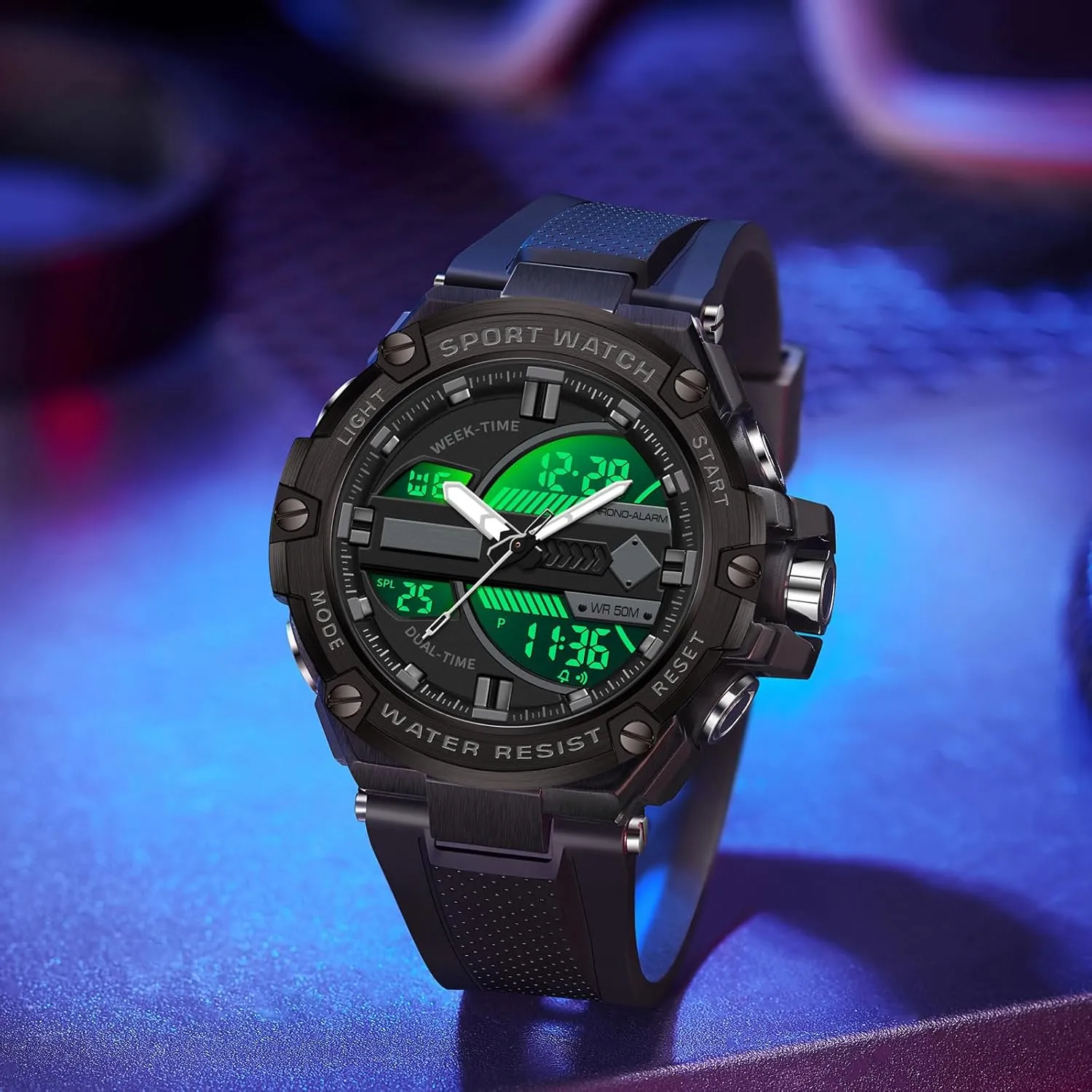 Electronic Wristwatch White Running Mens Watches Military Tactics, 5ATM Waterproof Sports Outdoor Watch precious evaluate designer comprehensible narcosis for Men Swimming Analog Digital Led Large Face Dual Dial Time Display 