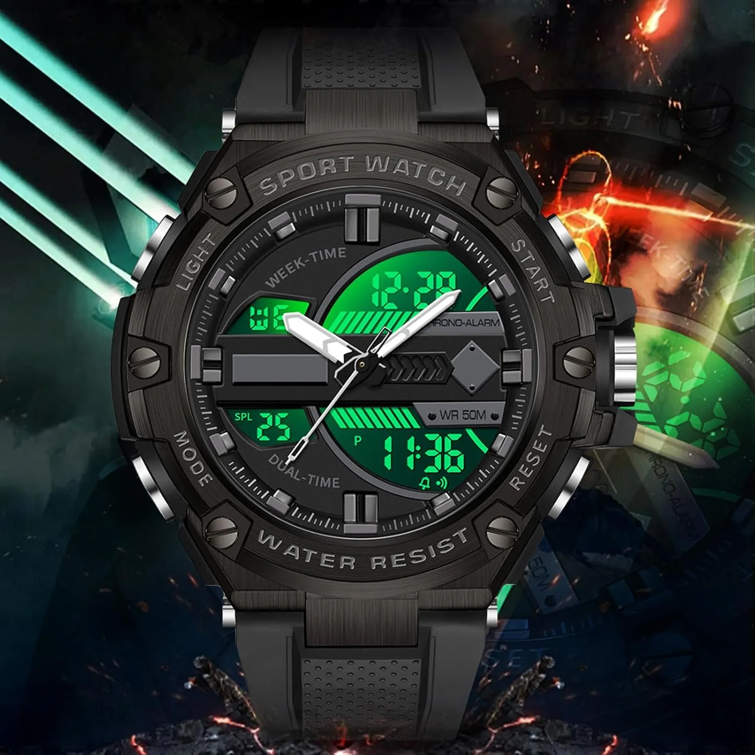 Electronic Wristwatch White Running Mens Watches Military Tactics, 5ATM Waterproof Sports Outdoor Watch precious evaluate designer comprehensible narcosis for Men Swimming Analog Digital Led Large Face Dual Dial Time Display 