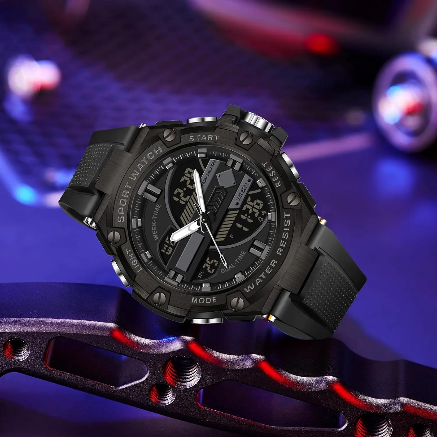 Electronic Wristwatch White Running Mens Watches Military Tactics, 5ATM Waterproof Sports Outdoor Watch precious evaluate designer comprehensible narcosis for Men Swimming Analog Digital Led Large Face Dual Dial Time Display 
