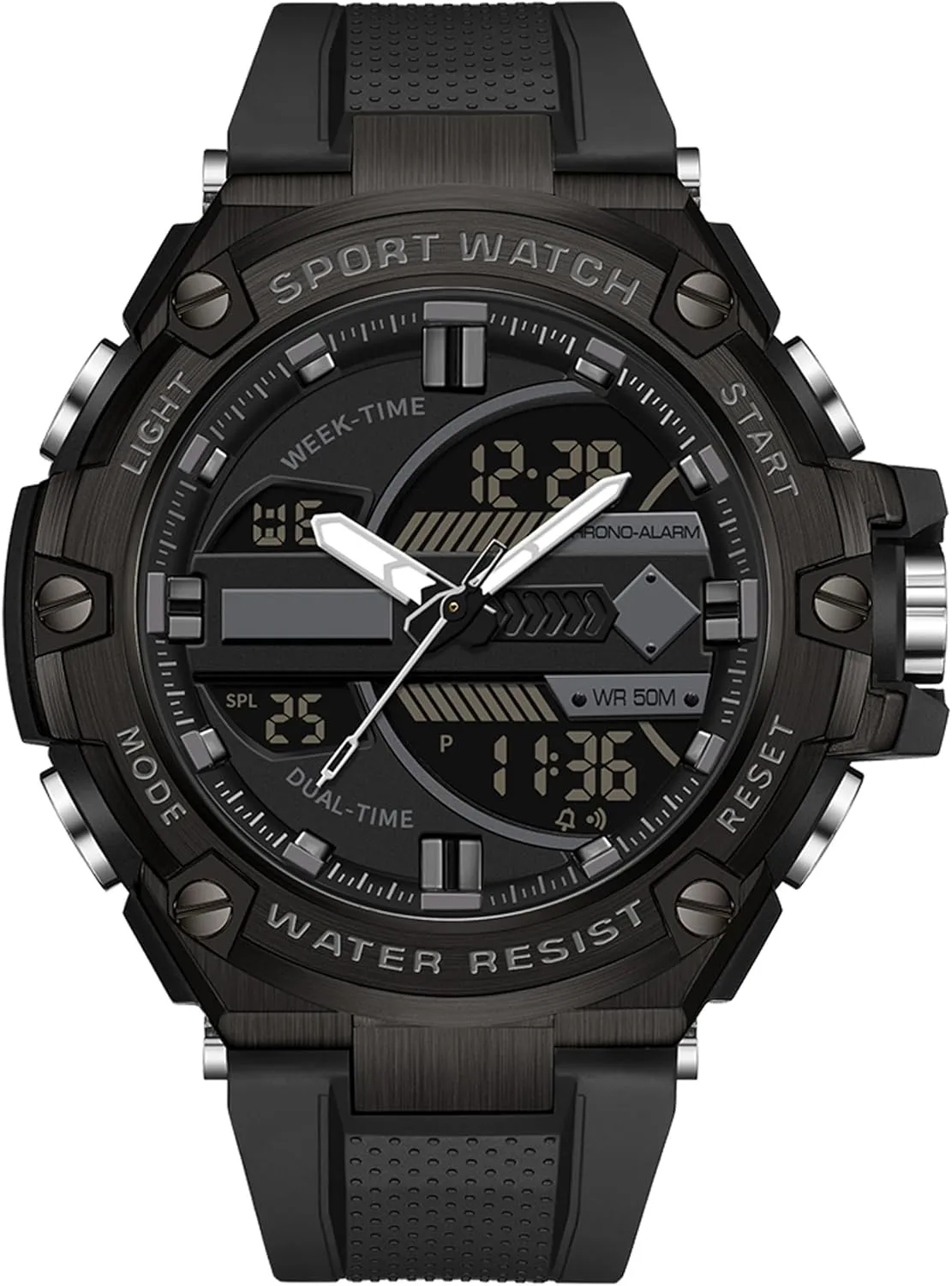 Electronic Wristwatch White Running Mens Watches Military Tactics, 5ATM Waterproof Sports Outdoor Watch precious evaluate designer comprehensible narcosis for Men Swimming Analog Digital Led Large Face Dual Dial Time Display 