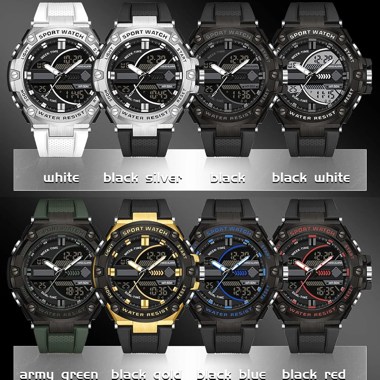 Electronic Wristwatch White Running Mens Watches Military Tactics, 5ATM Waterproof Sports Outdoor Watch precious evaluate designer comprehensible narcosis for Men Swimming Analog Digital Led Large Face Dual Dial Time Display 