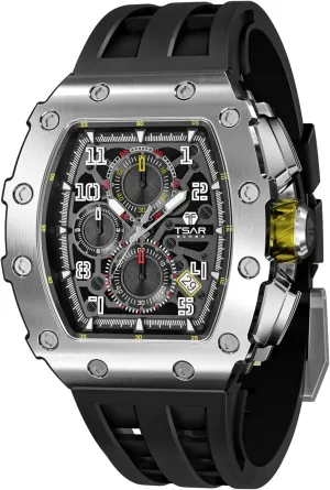 Elegant Gift Rubber Strap Watch Men's Watch Luxury Square Tonneau 50M Waterproof Stainless Steel Sapphire Chronograph Date Multifunction Japanese Quartz Movement Fashion Unique cannibalism clumsy Cool Design 