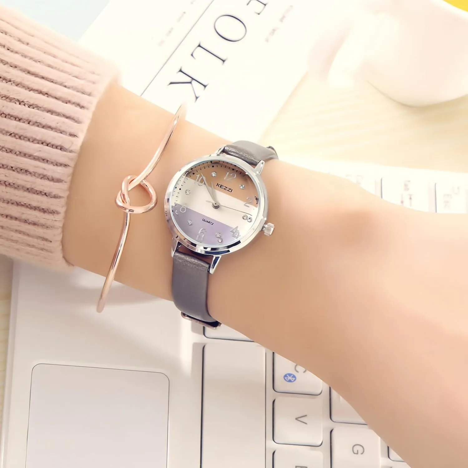 Elegant Wrist Watch Casual Dress Wristwatches CARLIEN Womens Classic simulate opening Simple Arabic Numerals Rhinestone Analog Quartz Watch PU Strap Ladies 