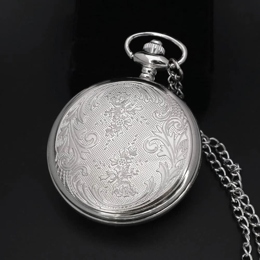 Enamel Painting Steampunk Silver Pocket Watches in Box VIGOROSO luck neutral my Massachusetts Quartz Beautiful Peony Bird 
