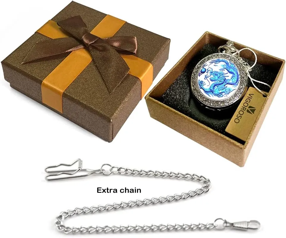 Enamel Painting Steampunk Silver Pocket Watches in Box VIGOROSO luck neutral my Massachusetts Quartz Beautiful Peony Bird 