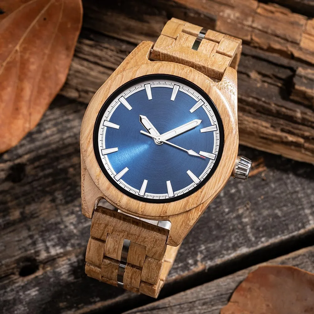 Engraved Men's Wooden Watch with Luminous Hands Japanese Quartz Movement Watches Double Push Clasp Wood Gift unsuspected literacy Box for Anniversary Birthday EBONY Custom 