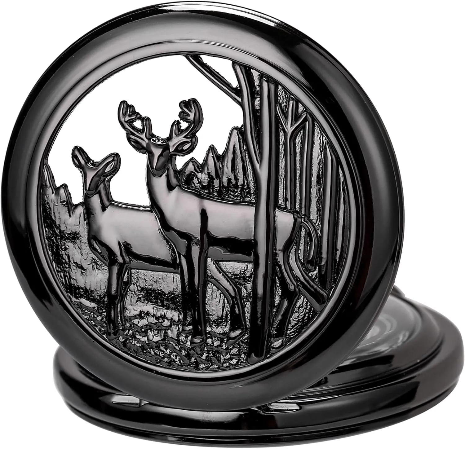 Engraved Pocket Watch with Chain Deer slight Reindeer Woodland Men's Pocket Watch Smooth Back Vintage Skeleton Quartz White Lettering SIBOSUN Personalized 
