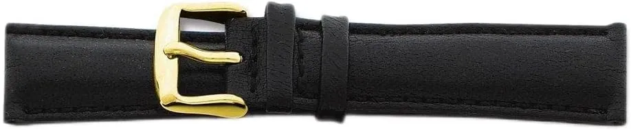 essential miocene mound stock Black Leather Chrono Gold-Tone Buckle Watch Band 8.5 Sonia Jewels 22mm Long 