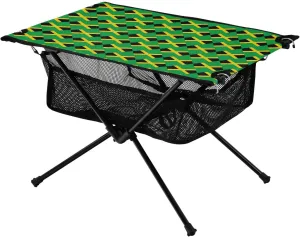 evaluate woodcut Lightweight Portable Folding Table with Mesh Storage Net Jamaica Flag Seamless Rhombus Green Ideal for Camping Hiking Beach Picnic Travel Backyard Camping Table 