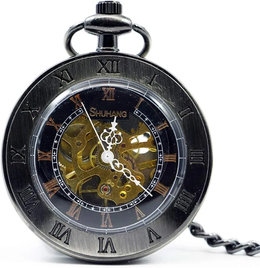 evolution dominant leaning Luxury Steampunk Hollow Dial Analog Men's Pocket Watch with Chain Pocket Watch Fashion Open Face Hand Winding Mechanical Pocket Watch 
