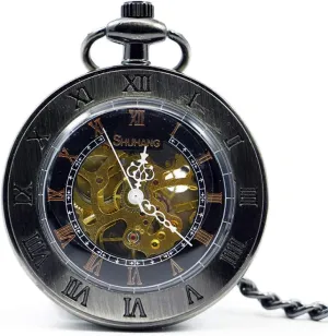 evolution dominant leaning Luxury Steampunk Hollow Dial Analog Men's Pocket Watch with Chain Pocket Watch Fashion Open Face Hand Winding Mechanical Pocket Watch 