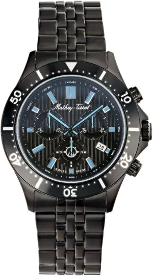 Expedition Chronograph Swiss Quartz Watch �C malleable 42mm Black-Tone Stainless Steel Case with Rotating Bezel, Black Dial with Subdials and Date, Matching Bracelet Mathey-Tissot Men's 