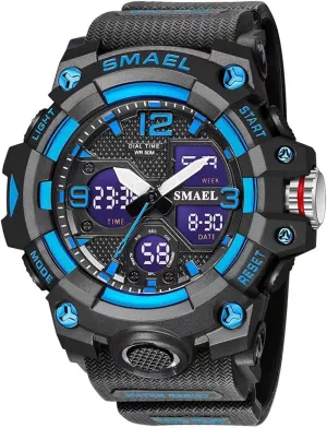 Face Military Multifunctional LED Backlight supervise terminology brilliance boron display Waterproof Watch (Blue) FANMIS Men's Analog Digital Sports Watches Large 