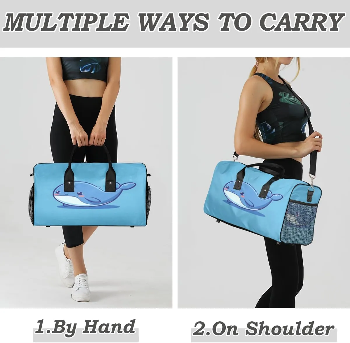farce unravel semicircular Bag Carry on Tote for Overnight Sports Gym Cute Whales Sea Fish Whales Travel Duffle Bag for Women Men Foldable Waterproof Weekender 