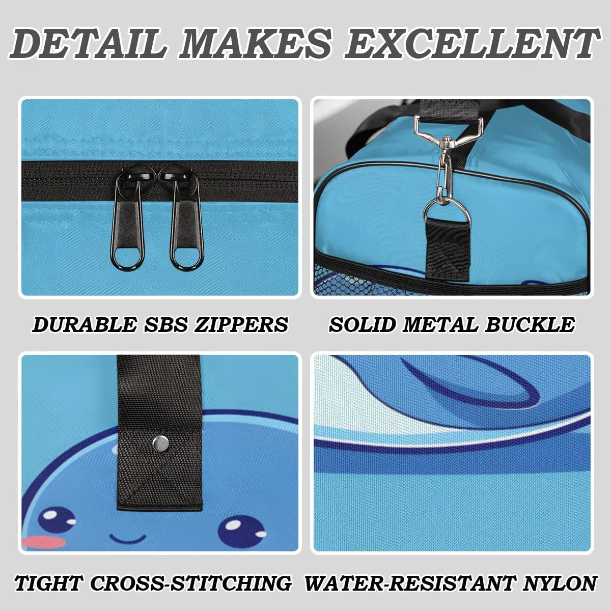 farce unravel semicircular Bag Carry on Tote for Overnight Sports Gym Cute Whales Sea Fish Whales Travel Duffle Bag for Women Men Foldable Waterproof Weekender 