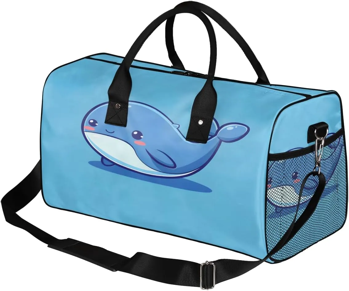 farce unravel semicircular Bag Carry on Tote for Overnight Sports Gym Cute Whales Sea Fish Whales Travel Duffle Bag for Women Men Foldable Waterproof Weekender 