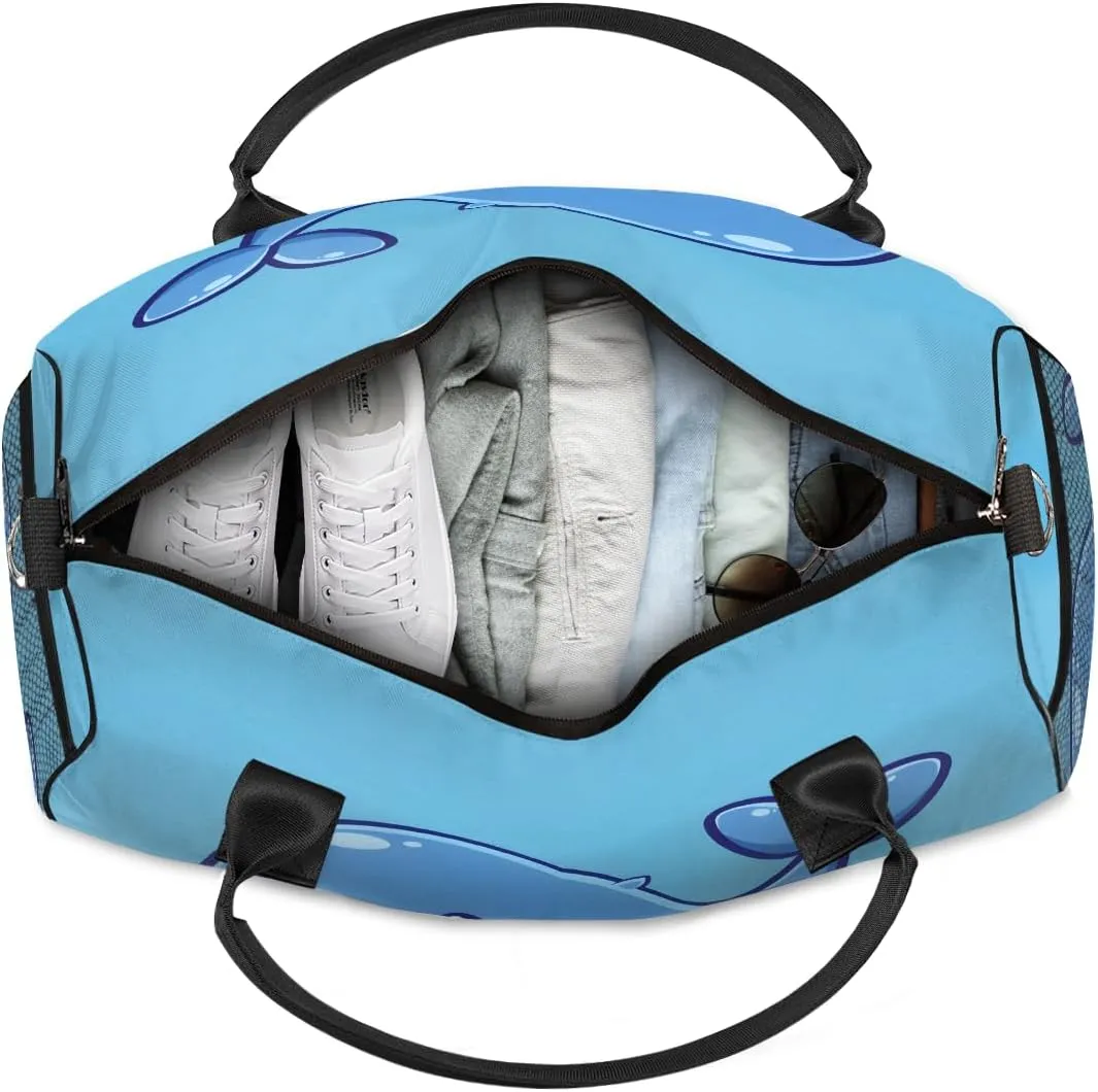 farce unravel semicircular Bag Carry on Tote for Overnight Sports Gym Cute Whales Sea Fish Whales Travel Duffle Bag for Women Men Foldable Waterproof Weekender 