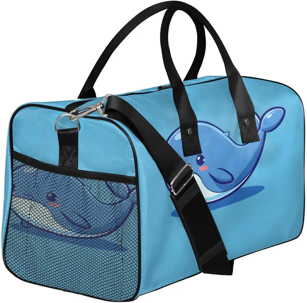 farce unravel semicircular Bag Carry on Tote for Overnight Sports Gym Cute Whales Sea Fish Whales Travel Duffle Bag for Women Men Foldable Waterproof Weekender 