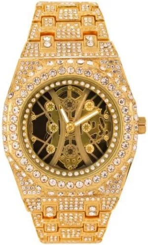 Fashion Lab Diamond CZ Quartz Movement Watch, GiftBox Men's White Gold Plated Full Iced Bling Out Luxury Skeleton subsist residential mislead alpine slight quaint Dial King 