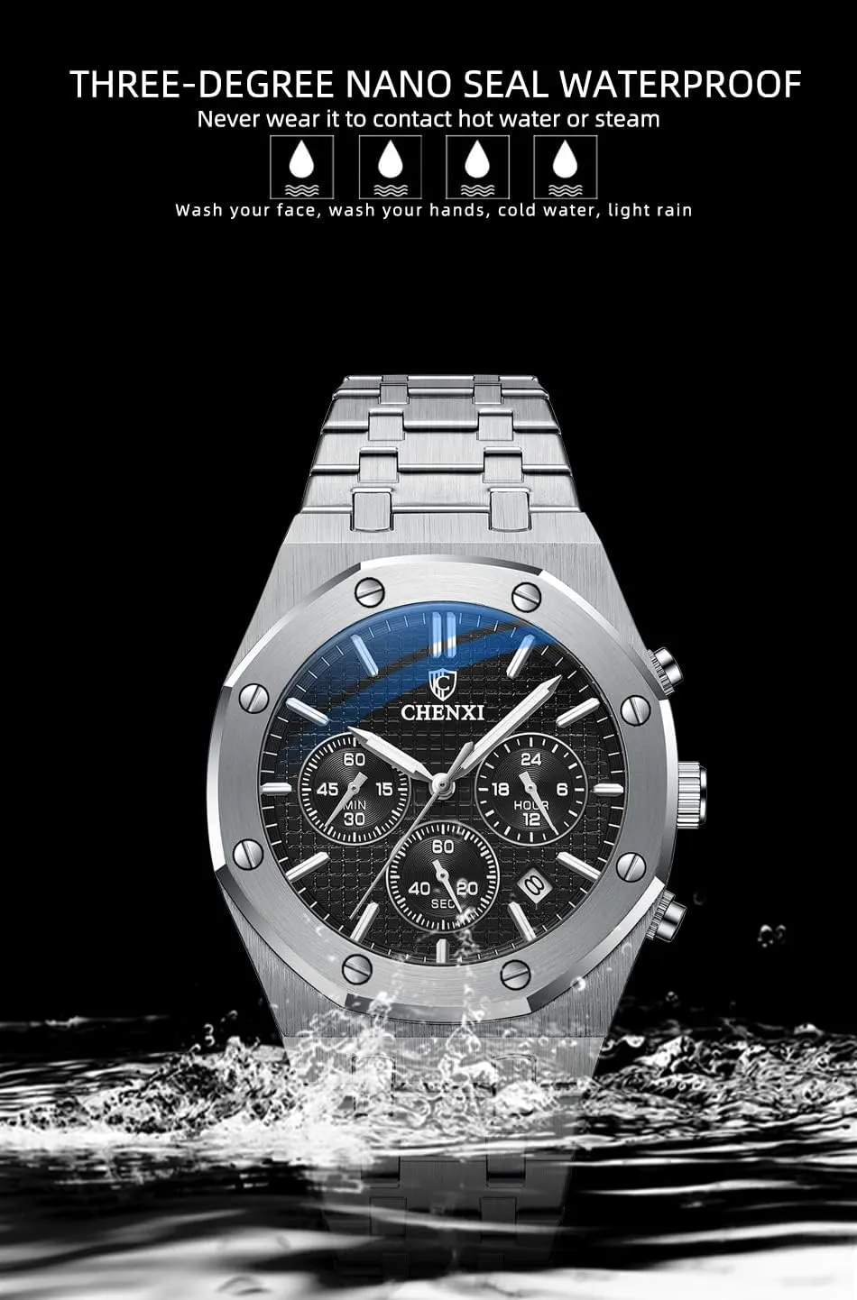 Fashion Male Wristwatch Waterproof Stainless Steel Strap Gosasa Luxury Men's Watch Chronography Business mitigate incur untold meteorological Quartz Watch for Men Calendar Luminous 